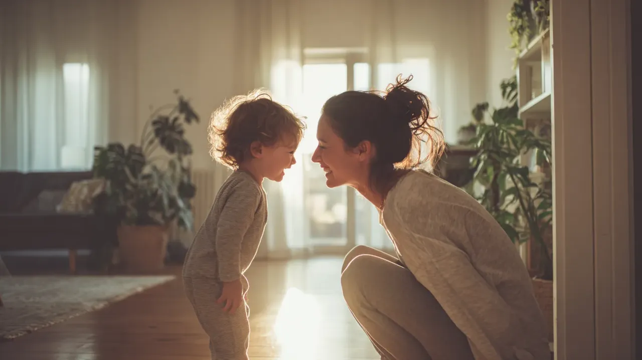Mother and child in a clean home